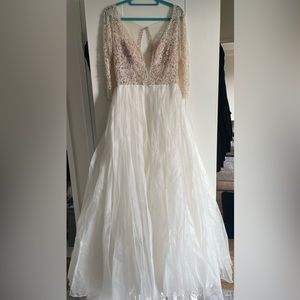 Watters Brides long sleeve tulle wedding dress with beading